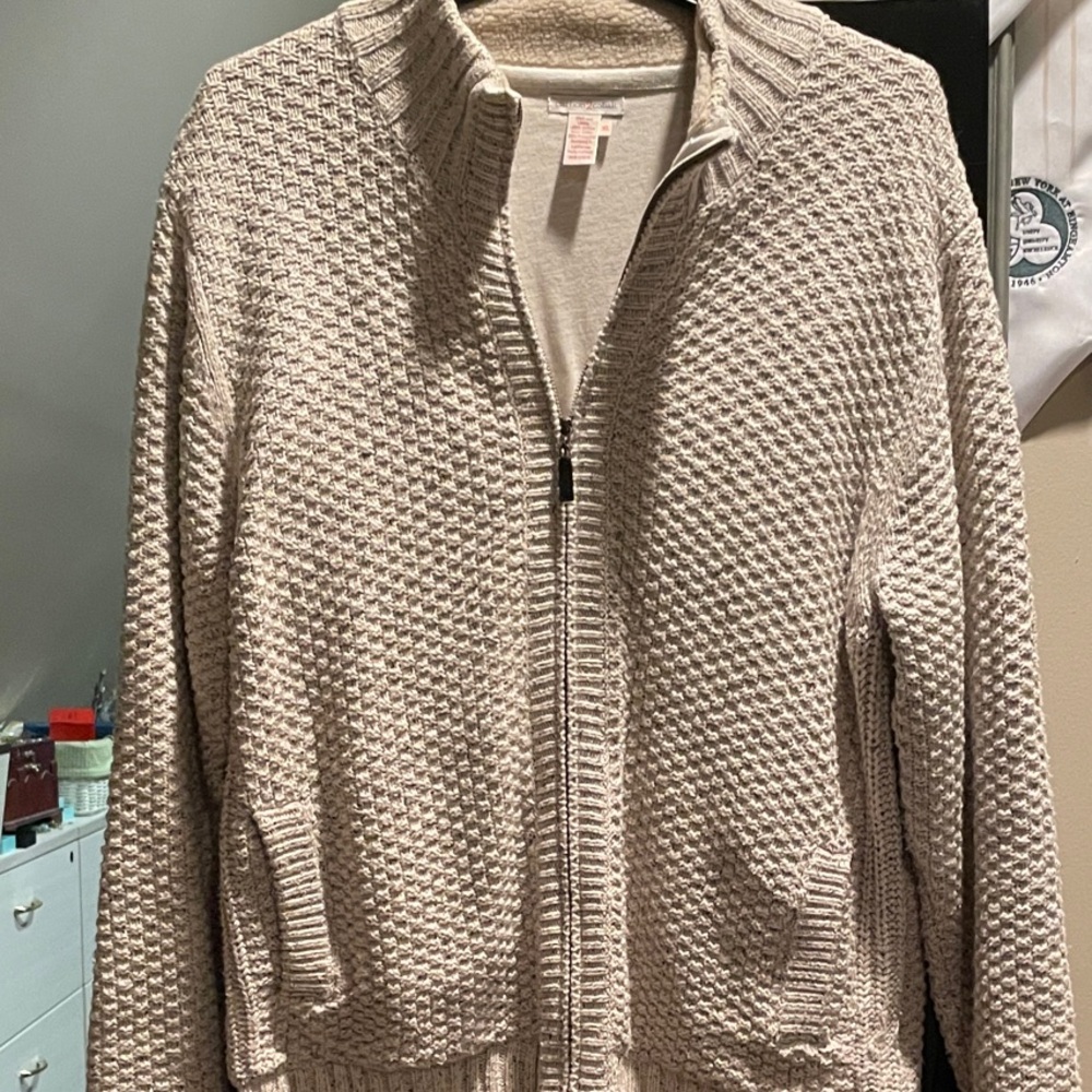 Men's Beige Zip-Up Sweater
